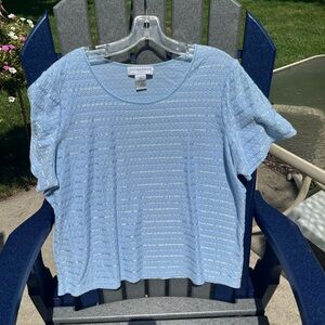 Sag Harbor Woman Embroidered Short Sleeve Top 1X Light Blue